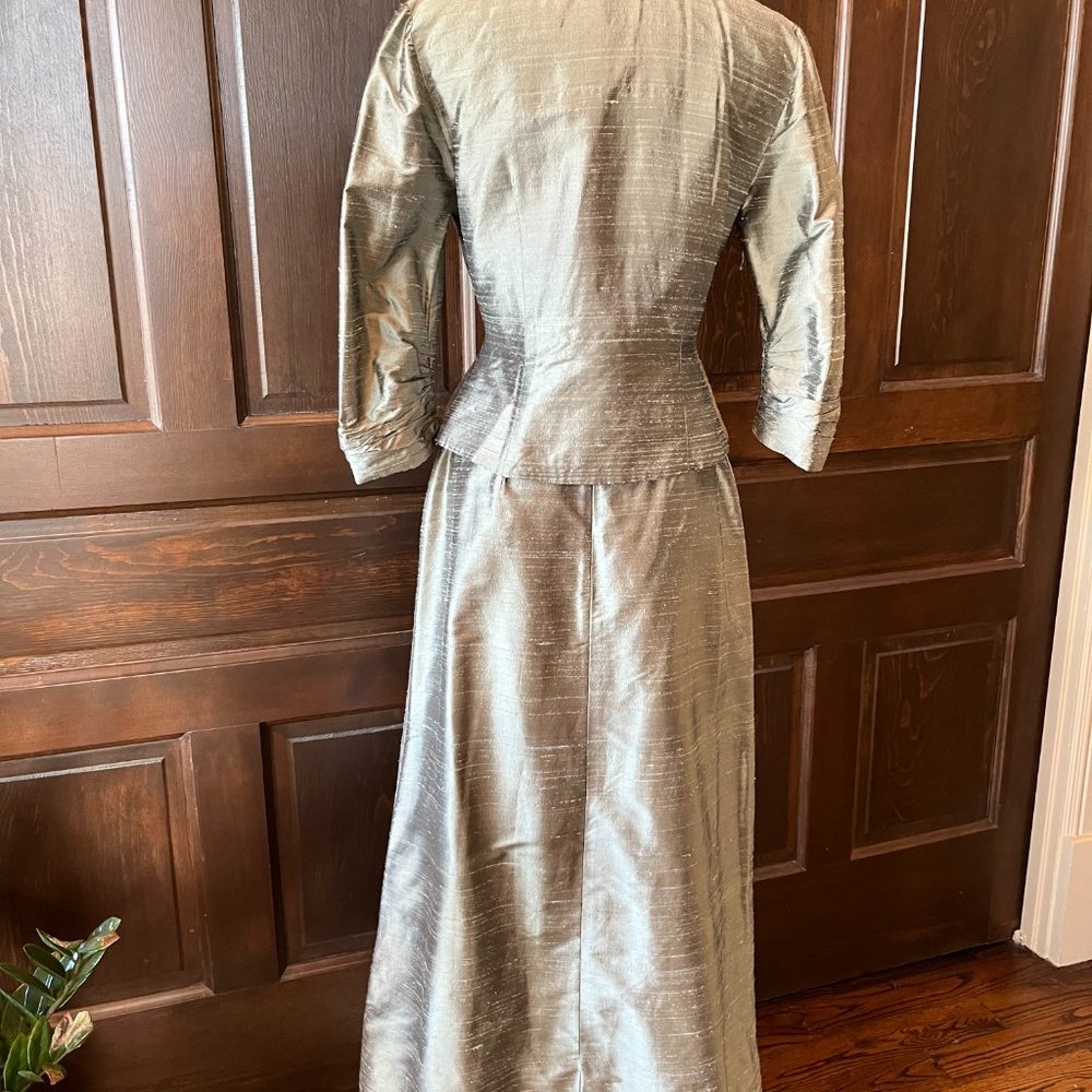 Watters Vintage Dupioni Silk Skirt Set Green Maxi Formal Mother of Bride Sz 6 - Picture 8 of 13